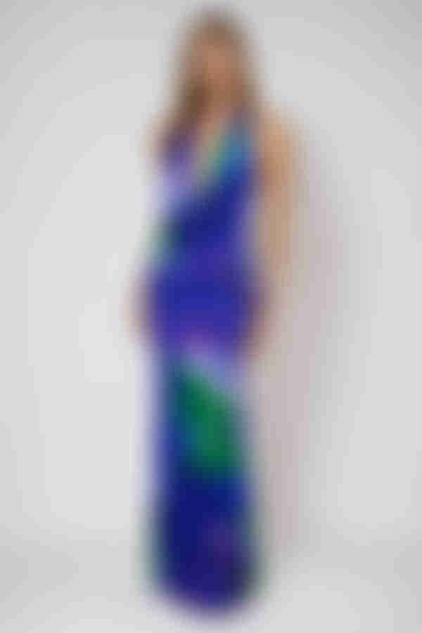 Blushing Bloom Cowl Backless Maxi Dress - Blue Multi