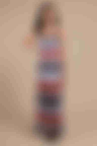 Happy Daze Lace Up Backless Maxi Dress - Blue Multi