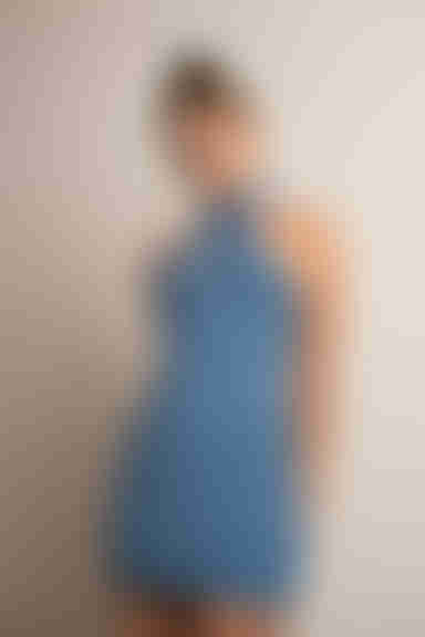 Past Nine Cross Halter Open Back Mini Dress - Blue