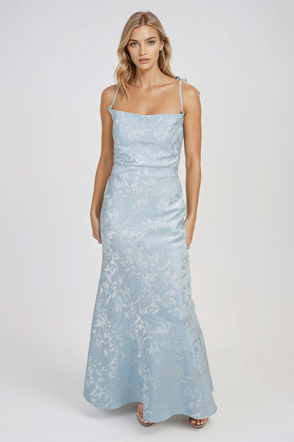 Pretty in Pastels Jacquard Floral Maxi Dress - Blue