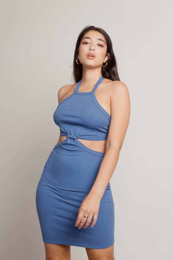 Wasted Time Blue Ribbed Cutout Bodycon Mini Dress