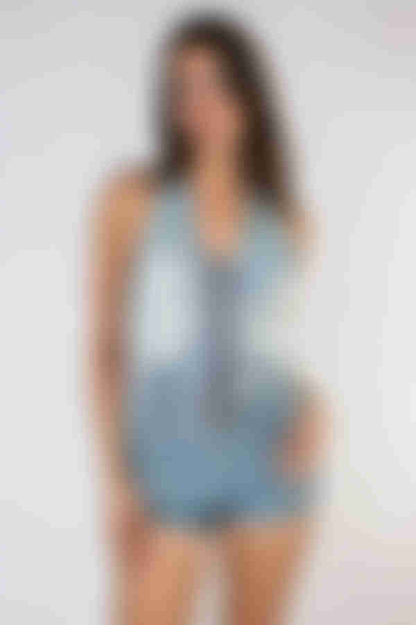 Wink It Halter Denim Romper - Blue