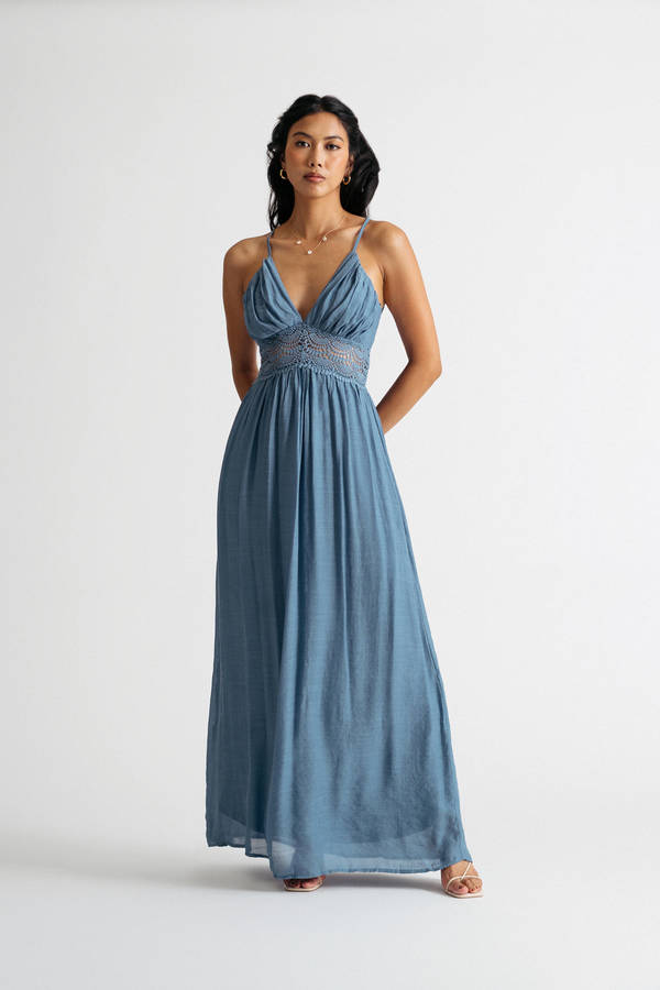 Without Worry Blue Crochet Maxi Dress