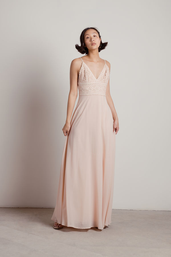 Enchanted Pink Prom Crochet Trim Maxi Dress