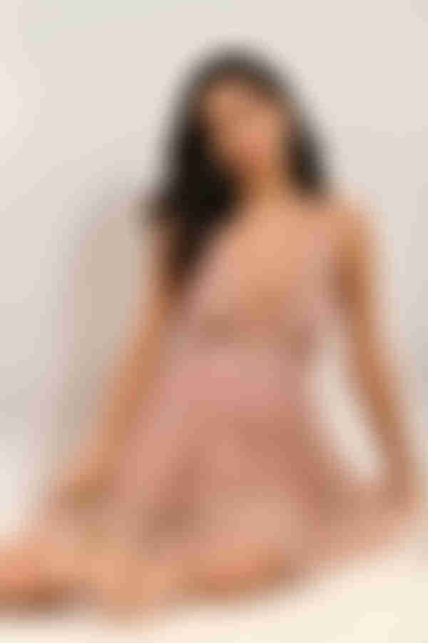 Grateful For My Ex Plunging Skater Mini Dress - Blush