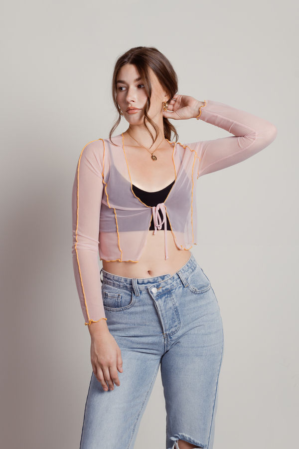 See It All Blush Contrast Overlock Crop Top