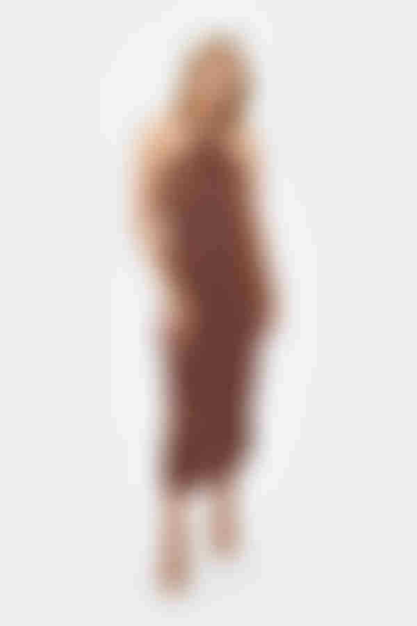 Gretel Pleated Halter Midi Dress - Bronze