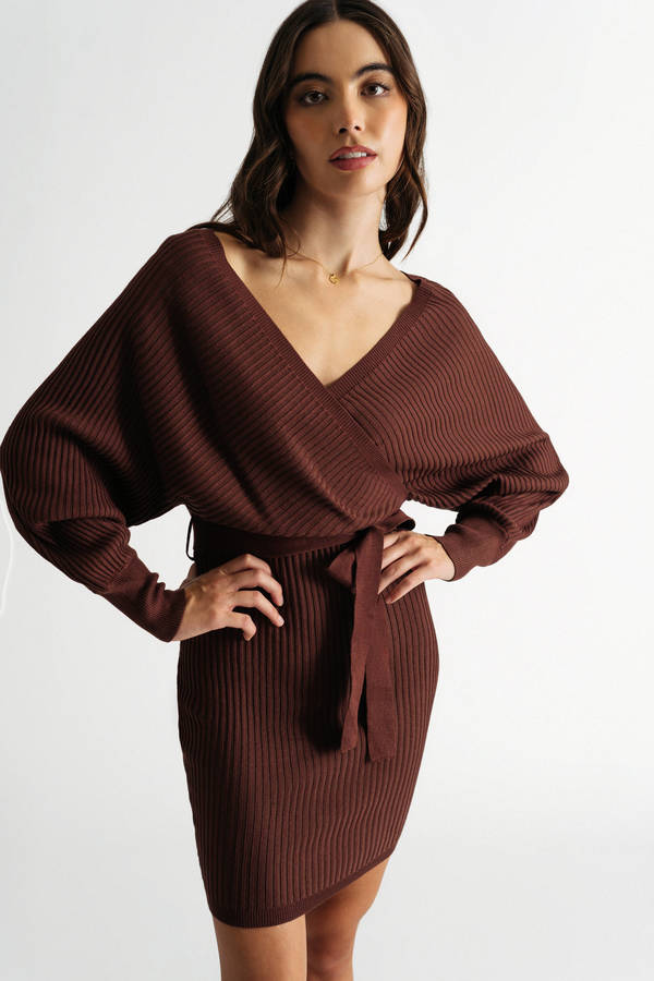 Rachael Wrap Sweater Mini Dress - Brown