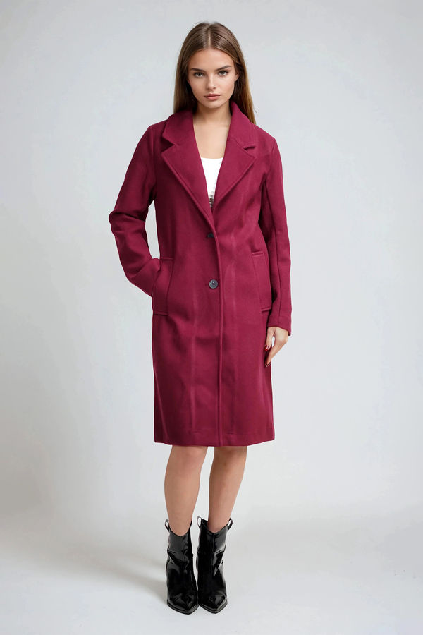 Bordeaux Charm Longline Notch Lapel Coat - Burgundy