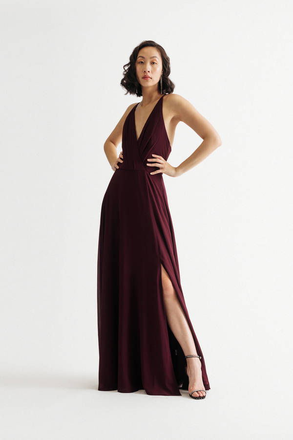Bring Me Closer Burgundy Formal Halter Slit Maxi Dress