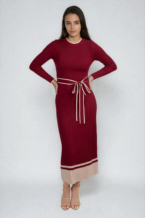 Classic Allure Ribbed Sweater Midi Dress - Burgundy