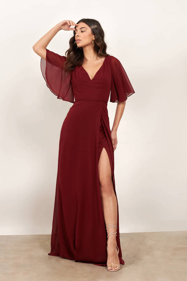 Come Closer To Me Burgundy Slit Maxi Modest Homecoming Dress