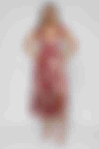 Gentle Charm Floral Slit Midi Dress - Burgundy Cream