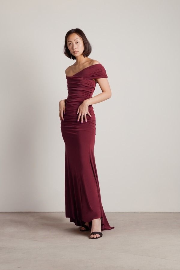 Fall For Me Burgundy Ruched Bodycon Mermaid Prom Maxi Dress