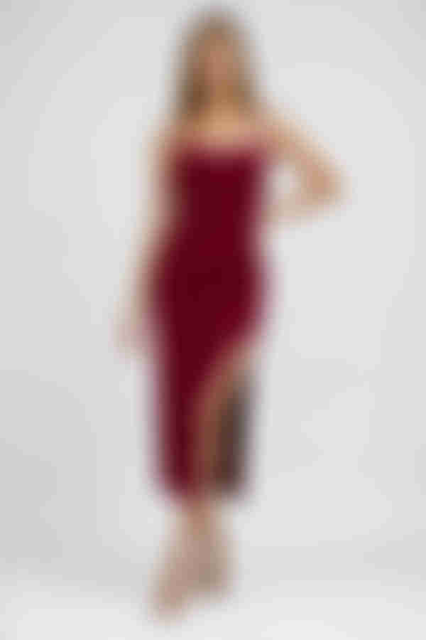 Flirt Light Side Slit Bodycon Midi Dress - Burgundy