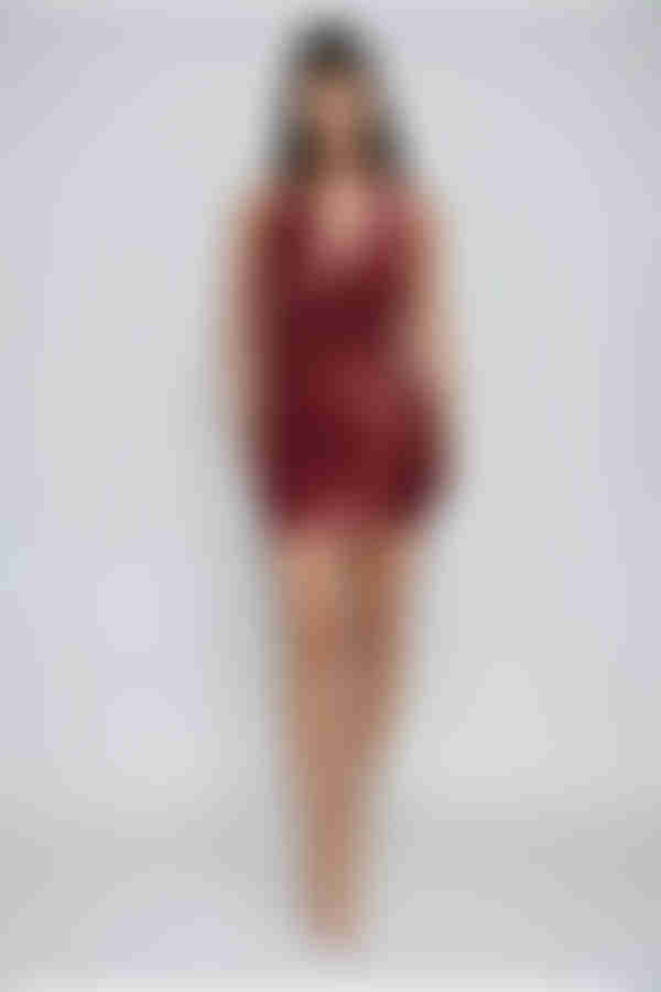 Radiant Muse Sequin Halter Mini Dress - Burgundy