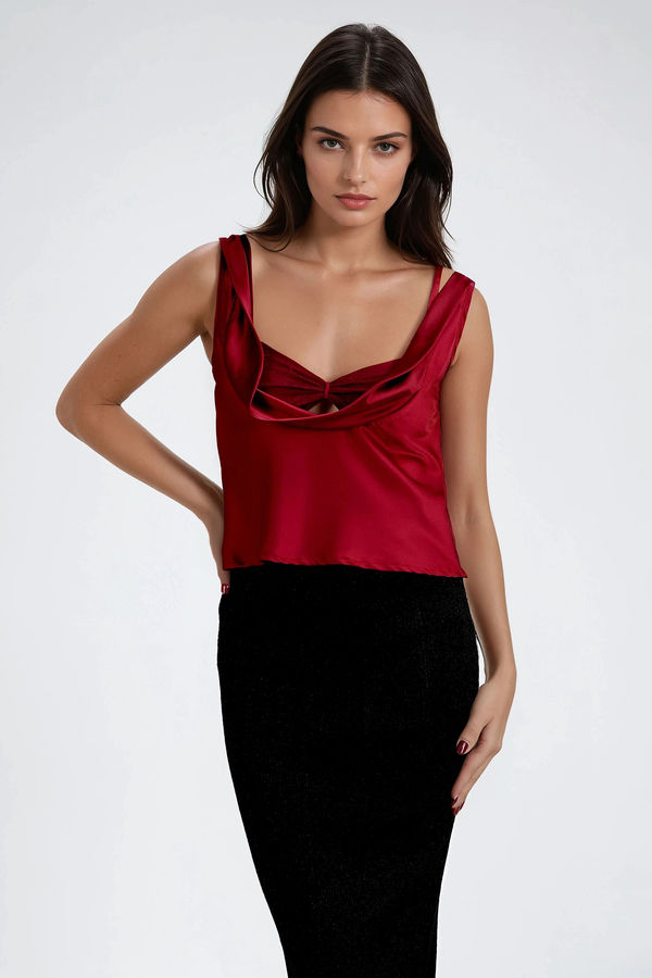 Romance Charm Satin Top - Burgundy
