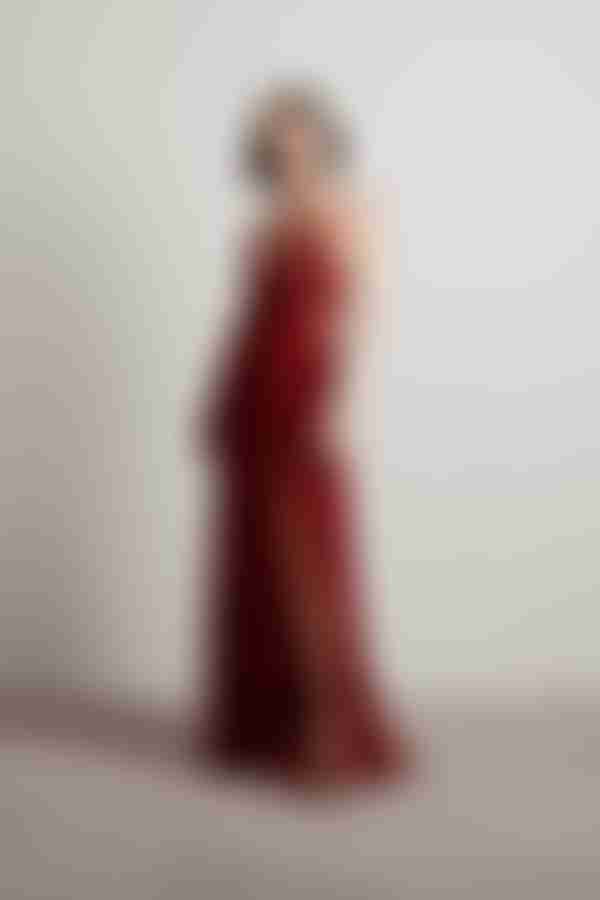 Slay The Night Deep V Double High Slit Maxi Dress - Burgundy