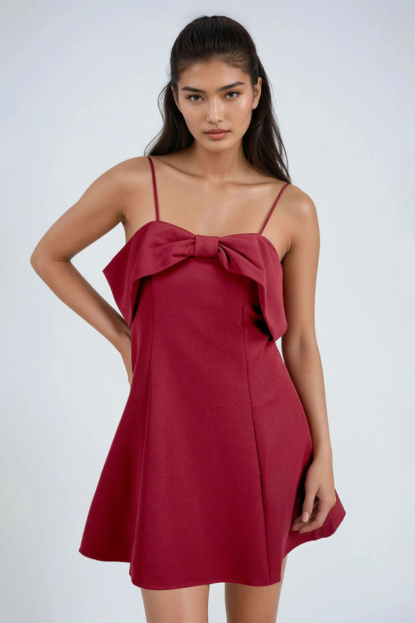Sweet Allure Bow Front Satin Mini Dress - Burgundy