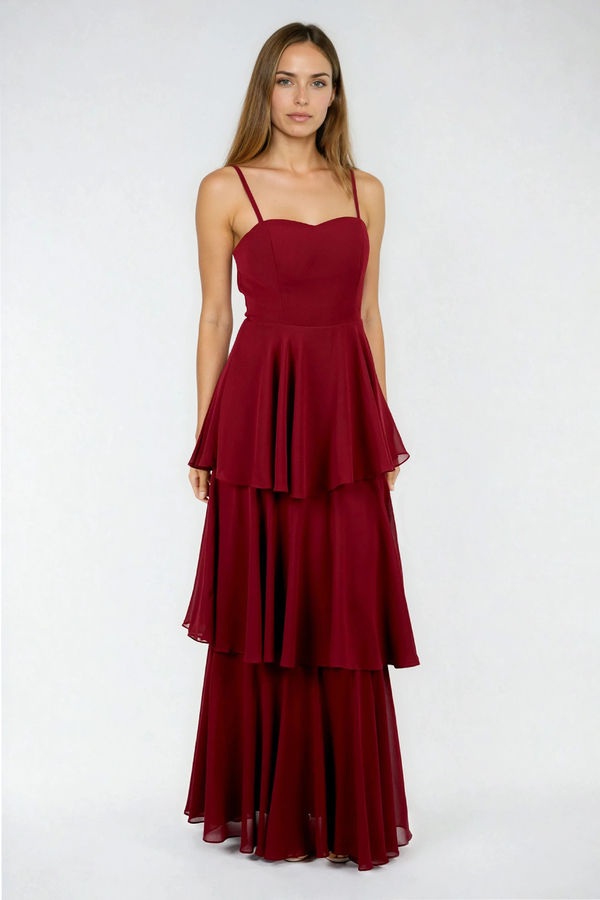 Sweet Like Honey Tiered Sweetheart Maxi Dress - Burgundy