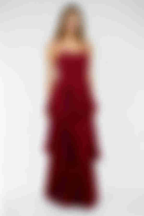 Sweet Like Honey Tiered Sweetheart Maxi Dress - Burgundy