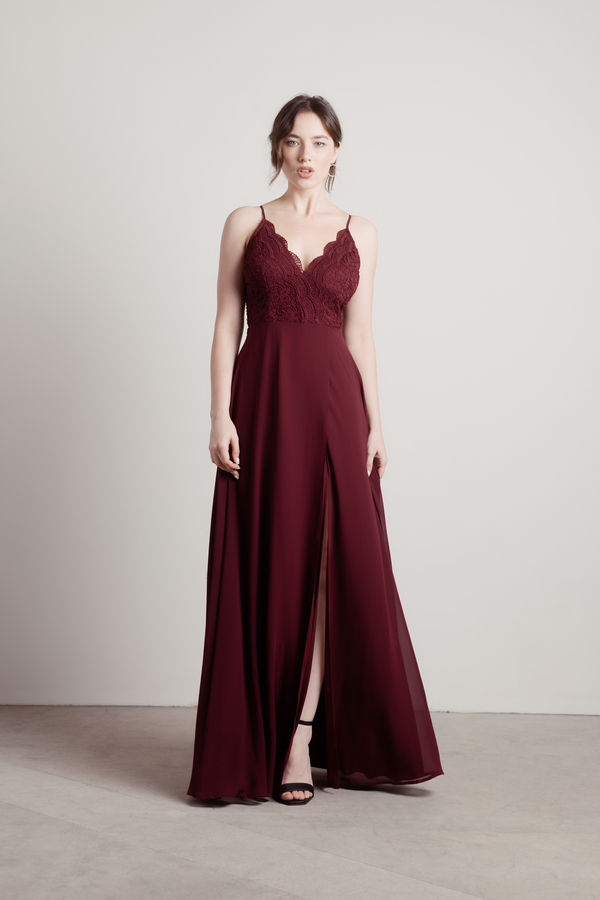 Unforgettable Burgundy Prom X-Back Maxi Dress