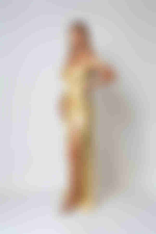 In Her Glow Satin Off Shoulder Maxi Dress - Butter Yellow