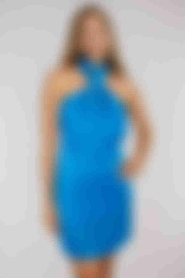 Lush Moment Cross Halter Satin Mini Dress - Cerulean Blue