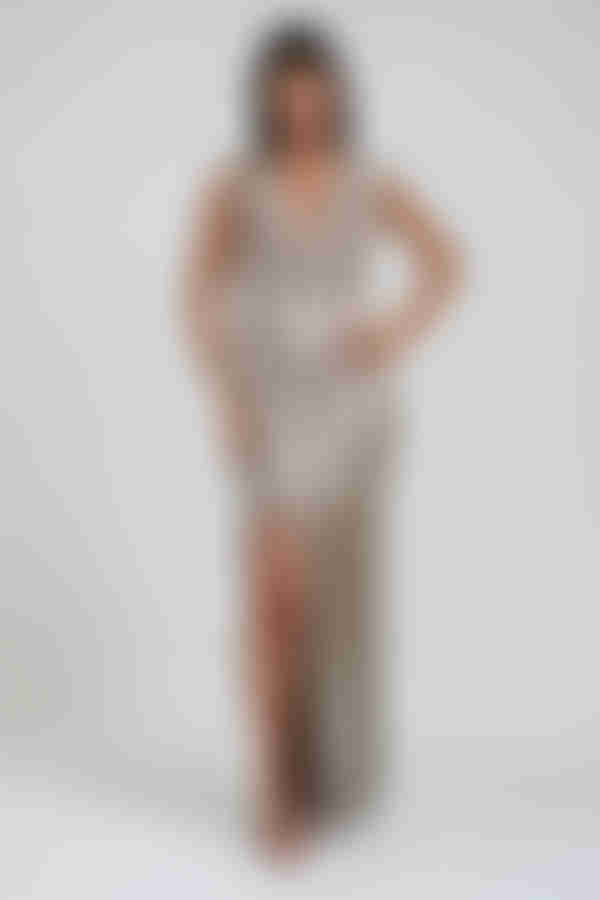 Lustrous Charm Cowl Slit Maxi Dress - Champagne