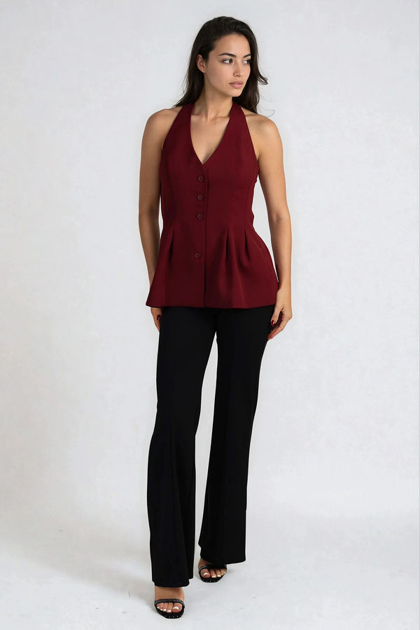 Take the Stage Vest Halter Top - Cherry