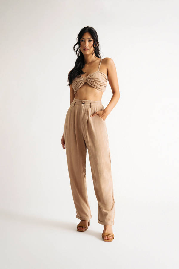 Love Me Right Coffee Linen Crop Top and Pants Set