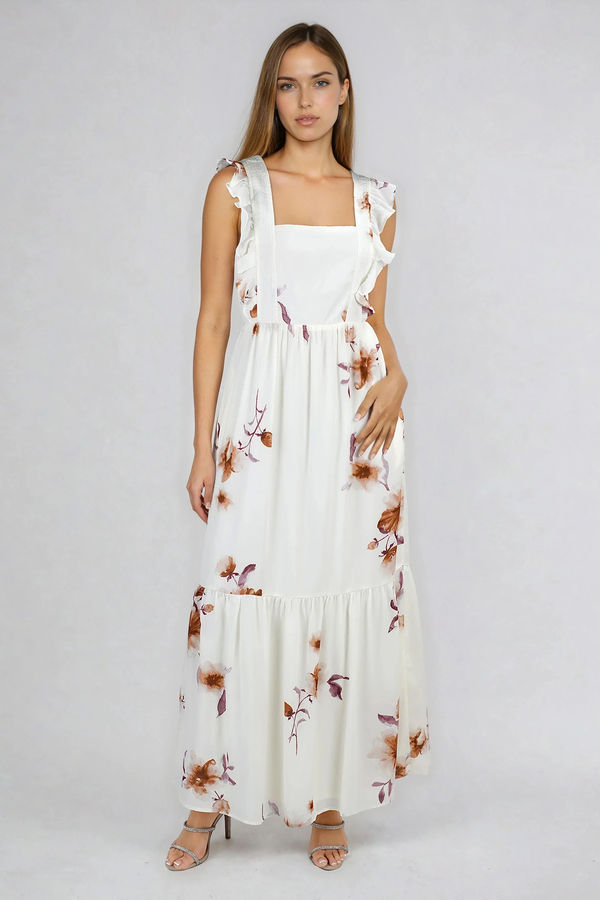 Bloom Bright Floral Tie-Back Maxi Dress - Cream Brick