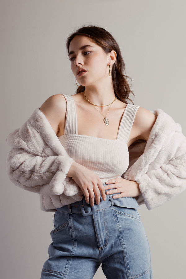 Dramatic Glam Cream Faux Fur Jacket