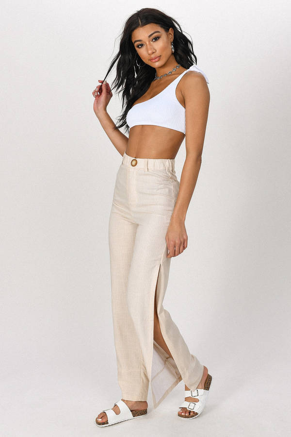 Straight Leg Side Slit Trousers, Sesame Beige – SourceUnknown