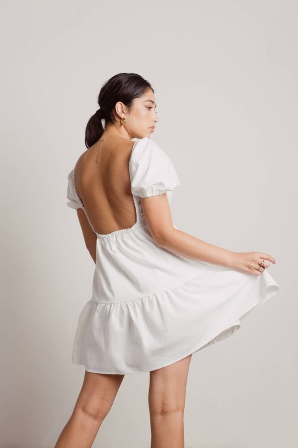 Isa Cream Open Back Square Neck Tiered Babydoll Sundress