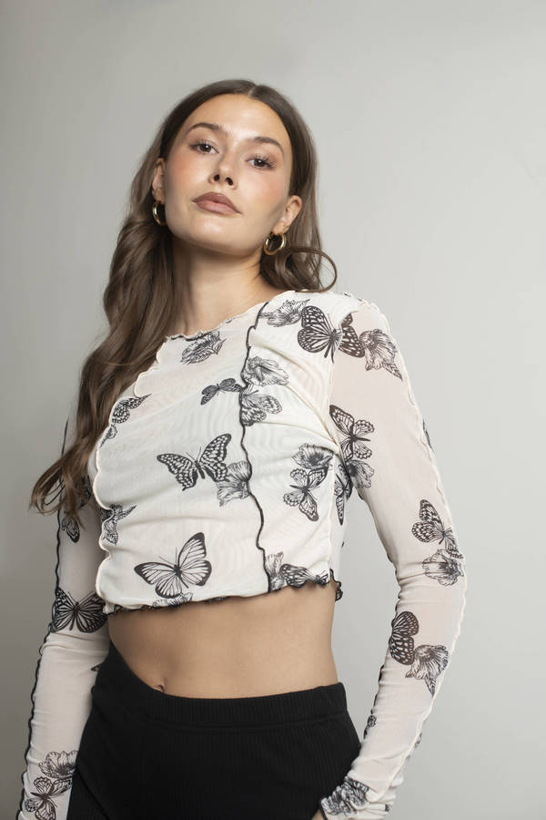 The Collector Cream Sheer Butterfly Mesh Top