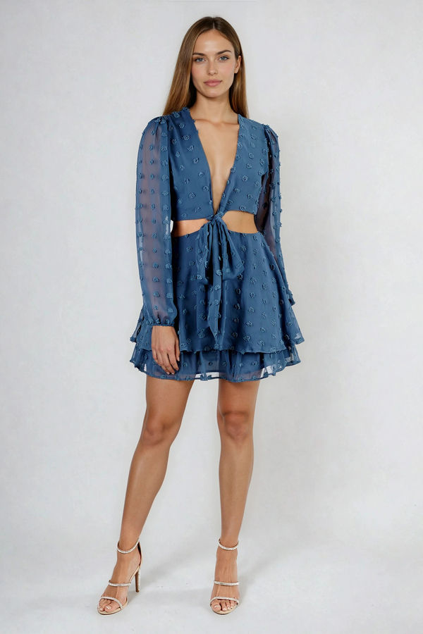 Date Ready Swiss Dot Cutout Mini Dress - Dark Blue