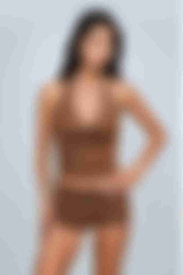 Gentle Rebel Lace Up Halter Top and Shorts Set - Dark Chocolate