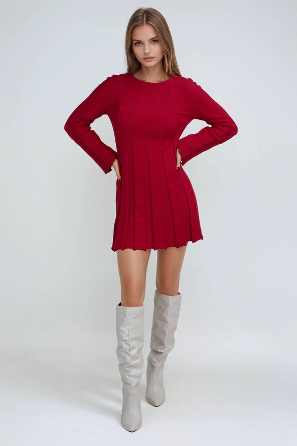 Scarlet Edge Ribbed Sweater Mini Dress - Dark Red