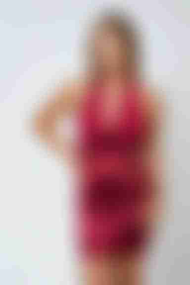 Lucky Sinner Halter Bodycon Mini Dress - Dary Cherry