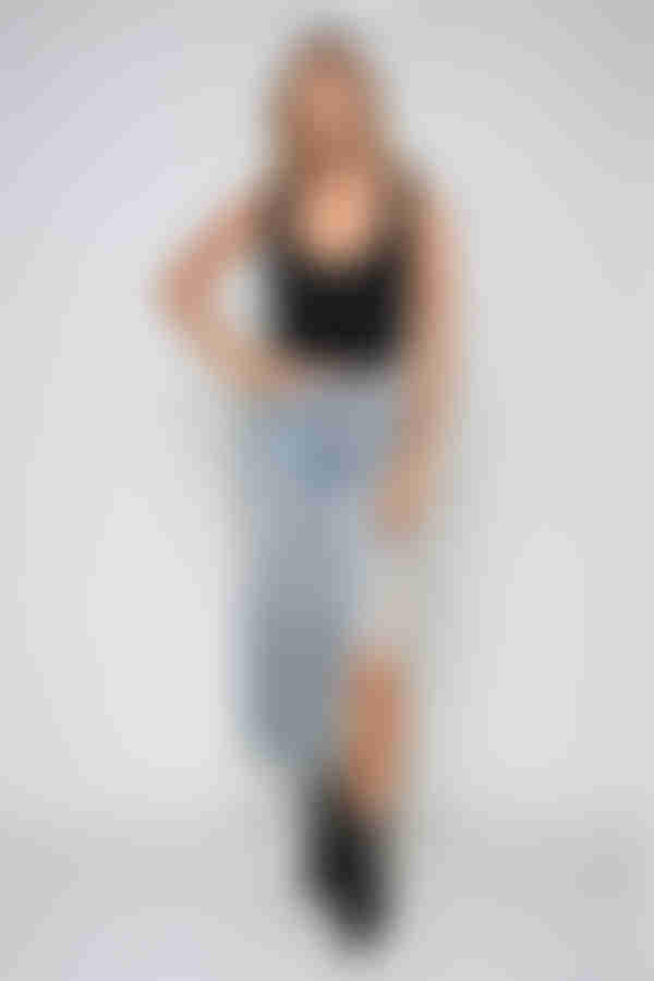 Bold Cut Frayed Midi Skirt - Denim