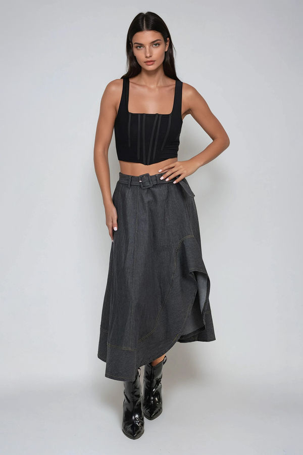 Street Poise Asymmetrical Midi Skirt - Denim