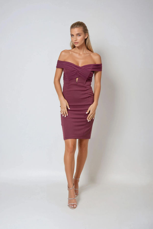 Twisted Love Off Shoulder Bodycon Midi Dress - Dry Rose