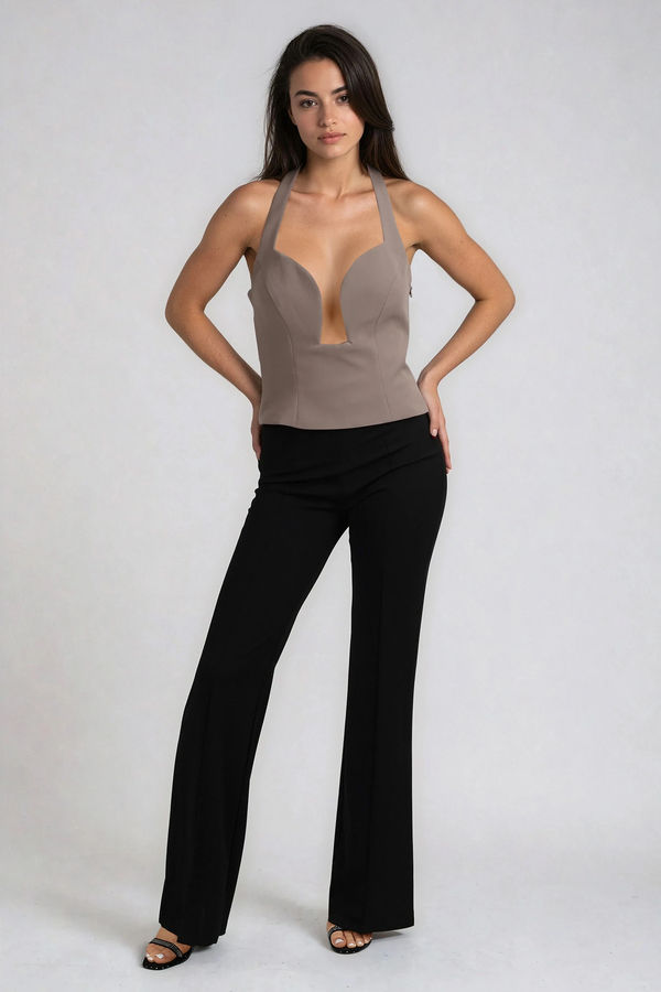 Scene Stealer Peplum Halter Top - Dusty Mocha