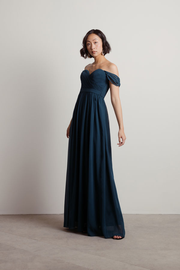 Adrienne Emerald Off Shoulder Maxi Modest Prom Dress