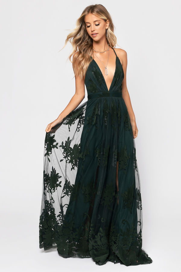 Analise Emerald Plunging Floral Bridesmaid Maxi Dress