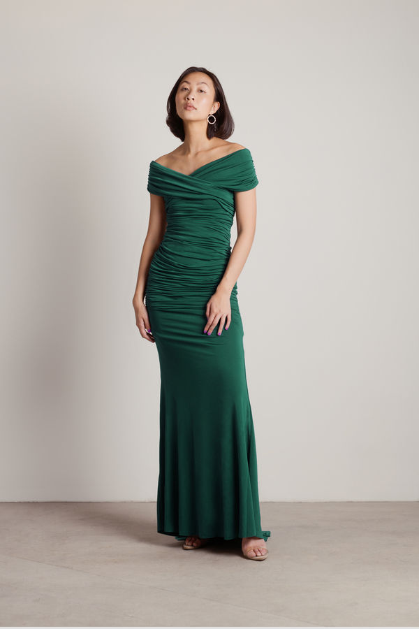 Fall For Me Emerald Ruched Bodycon Mermaid Prom Maxi Dress