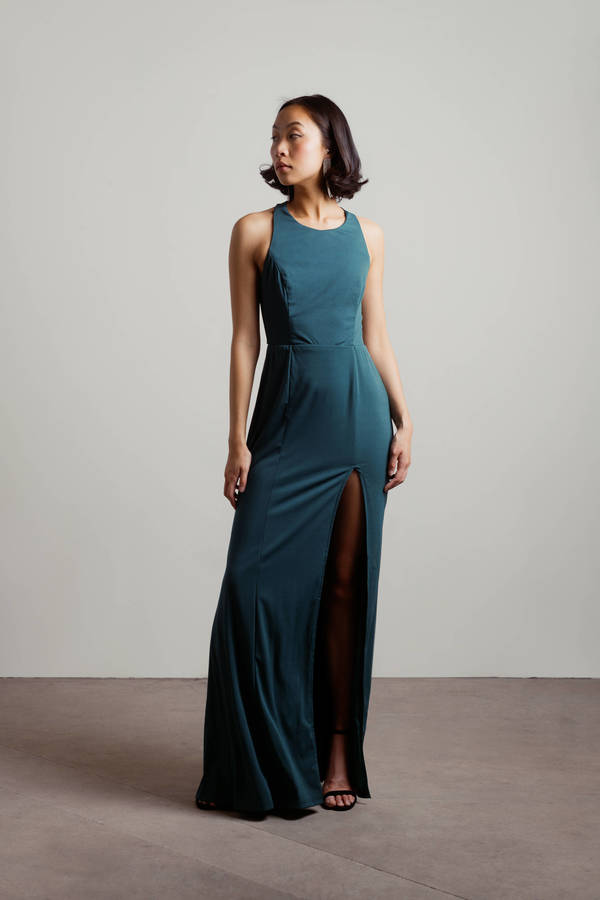 Glam Nights Formal Green Cut Out Slit Maxi Dress
