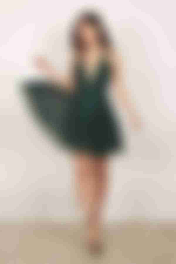 Grateful For My Ex Plunging Skater Mini Dress - Blush