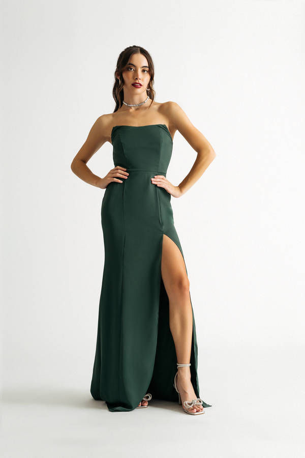 Faded Love Emerald Green Bustier Slit Maxi Dress